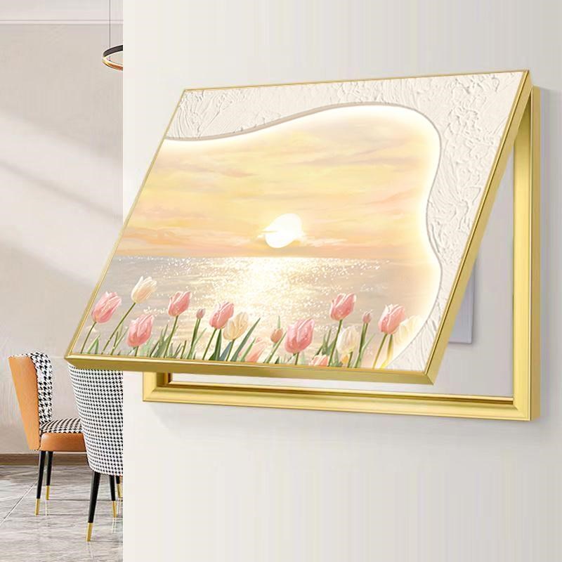 奶油风郁金香电表箱装饰画配电箱挂画治愈海景电闸箱遮挡餐厅壁画