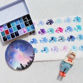 新色初学者学生儿童画画美甲水彩分装 鲁本斯24色水彩颜料 糖果色