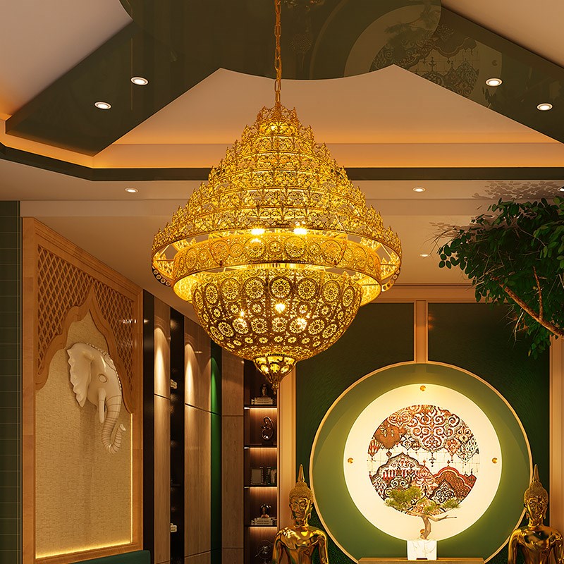 东南亚风格楼梯铁艺吊灯泰式复古怀旧工业风客厅餐厅装饰氛围感灯