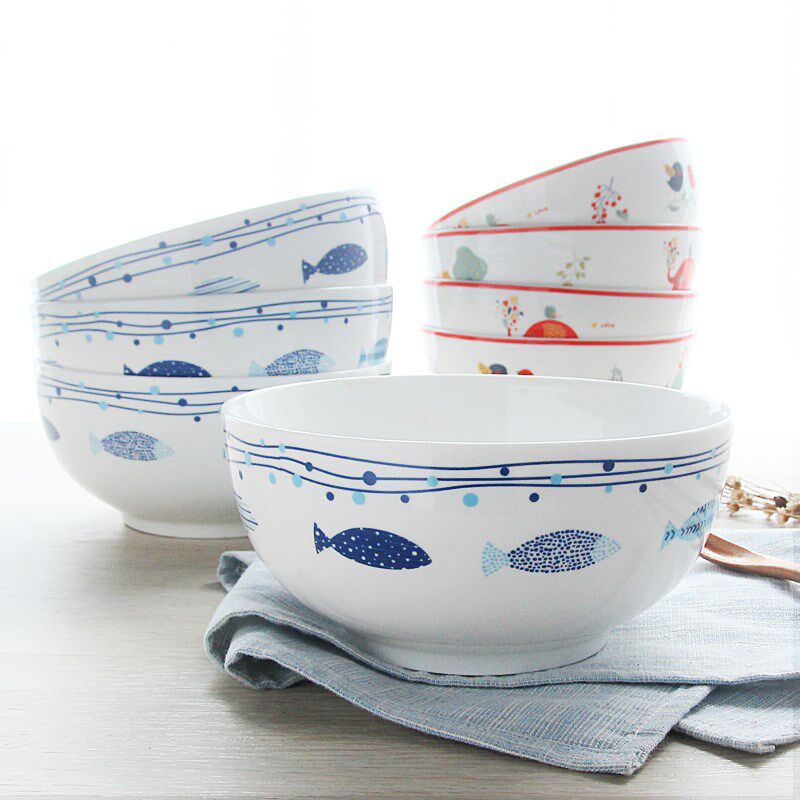 创意日韩式面碗可爱泡面碗陶瓷带盖汤碗大号家用米饭碗套装餐具