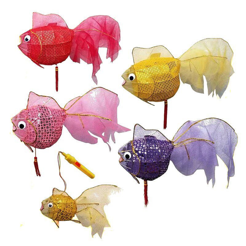 元宵中秋节传统手工艺灯笼单眼片布金鱼花灯酒店商场吊挂装饰美陈