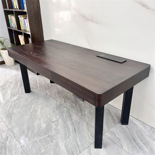 纯实木抽屉电动升降桌  四电机桌架 意式 现代极简办公书桌茶几