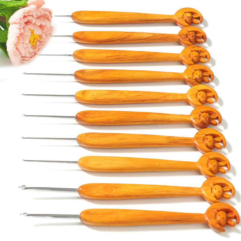 黄檀木月亮兔款钩针工具毛线编织diy手工全套勾针不锈钢钩织钩针