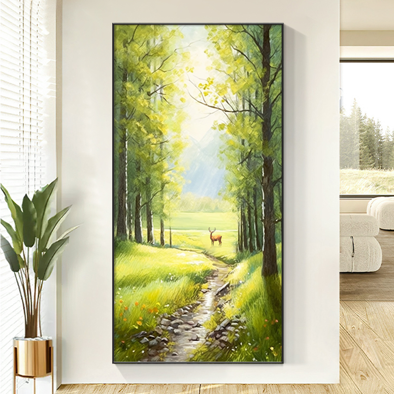 树林风景画入户玄关壁画2023新款现代简约走廊过道装饰画进门挂画