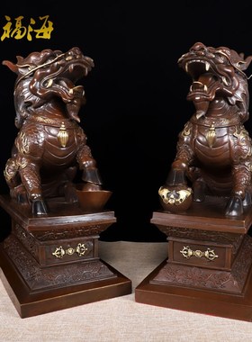 巩福海 铜麒麟摆件一对 大号铜元宝纳福麒麟家居装饰摆设开业礼品