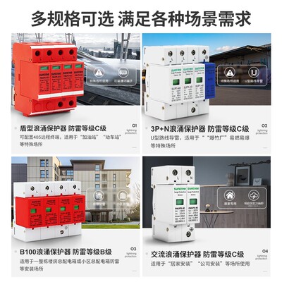 新驰浪涌保护器2P避雷器380V遁形20-40KA光伏交流电涌防雷保护器