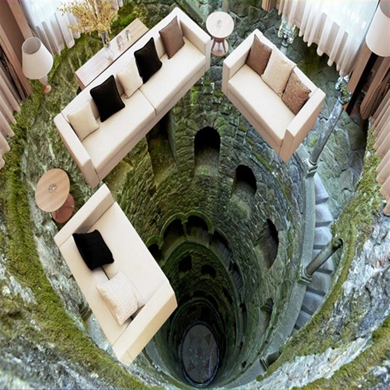 3d立体恐怖地面贴画创意地贴自粘加厚防水耐磨装饰地板砖地下贴纸