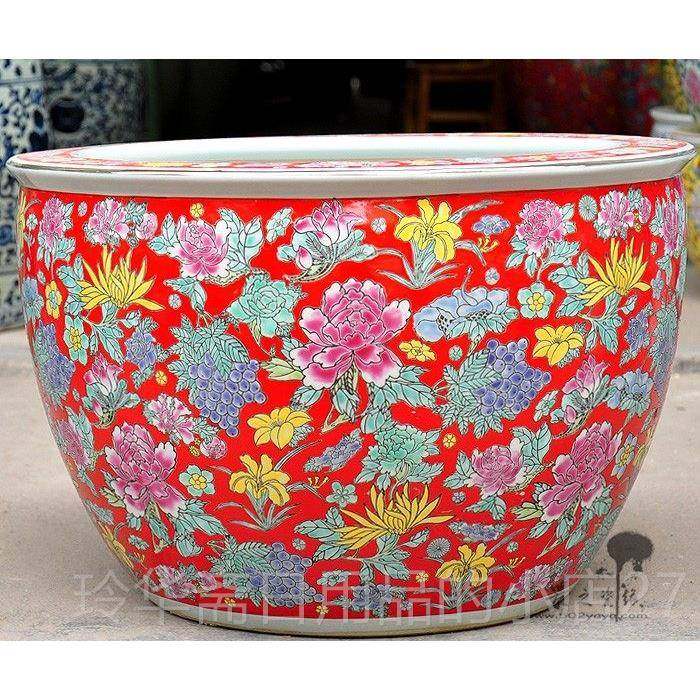 高档景德镇陶瓷鱼缸手绘粉金鱼缸莲乌龟风水花睡缸瓷器中国风彩荷,宠物/宠物食品及用品,桌面缸,淘宝优惠券,粉丝福利购,淘宝优惠卷