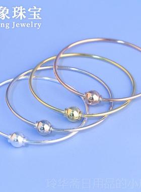 高档S92纯圈银简约单圈子手环螺丝扣手镯可串珠5手工DIY手穿心手