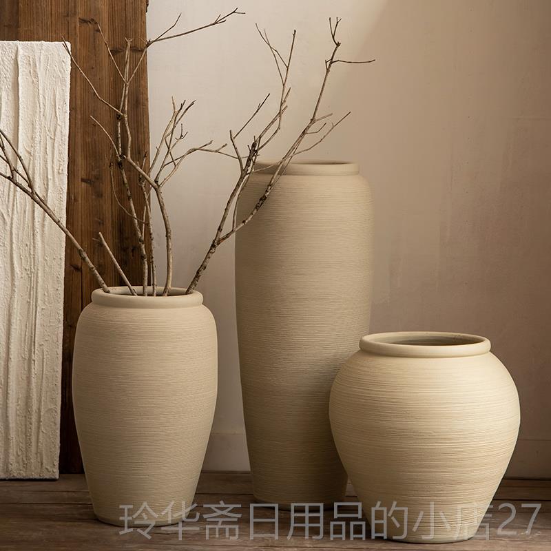 高档落地陶瓷摆大花瓶客厅简花约插干装饰客北欧米白色大罐子厅装