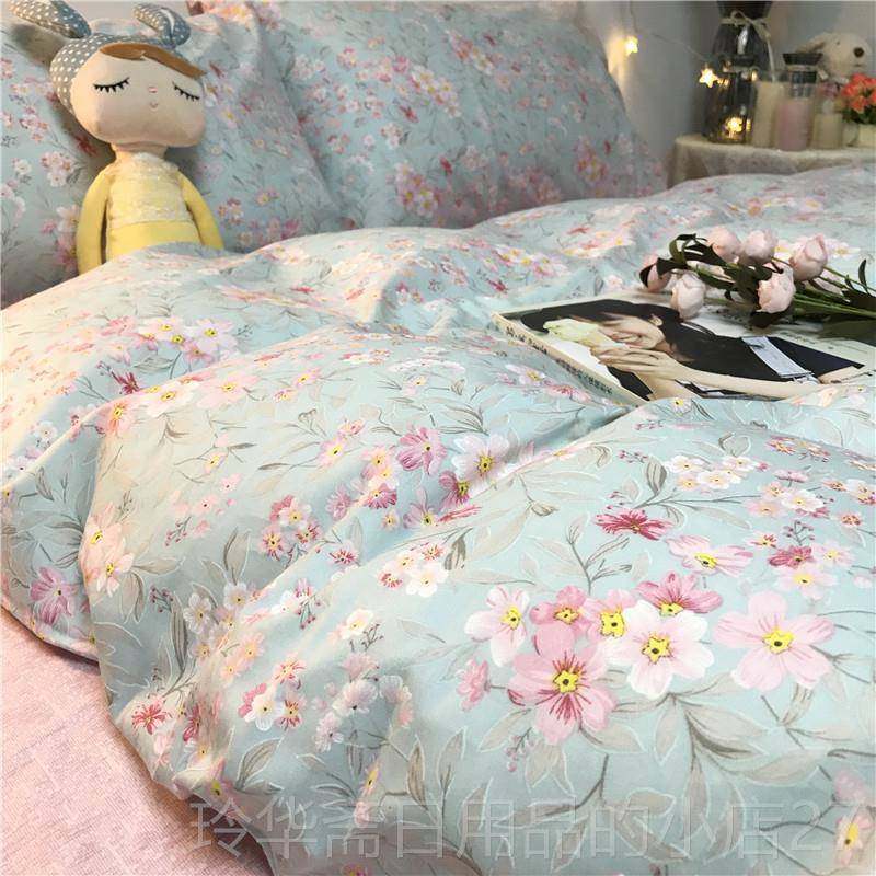 高档美式小风格四件套全棉纯棉碎花绿色床底1.5m1.8被套被单单小