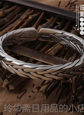 高档手编织999银男女情侣足泰银手镯镯开工口九股编织缠绵麻花纯
