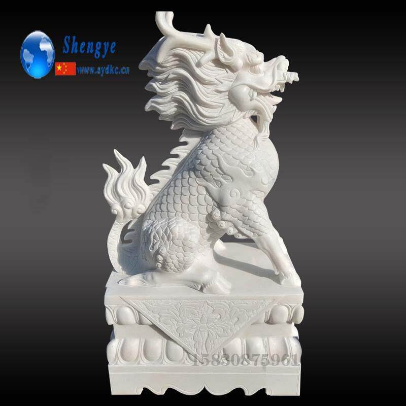 汉白玉石雕麒麟大理石麒麟门墩一对酒店商场门口装饰摆件祥云