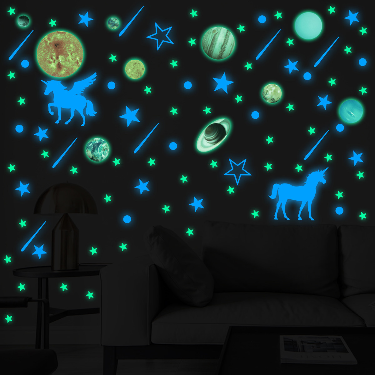 行星星空马夜光贴纸纸儿童房间卧室天花板发光装饰墙贴萤光贴画自,家居饰品,软装墙贴,淘宝优惠券,粉丝福利购,淘宝优惠卷