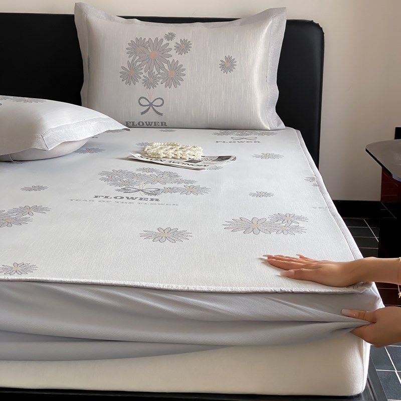 夏季冰丝凉席三件套可水洗冰丝席子床笠款折叠式1.8m床上空调软席