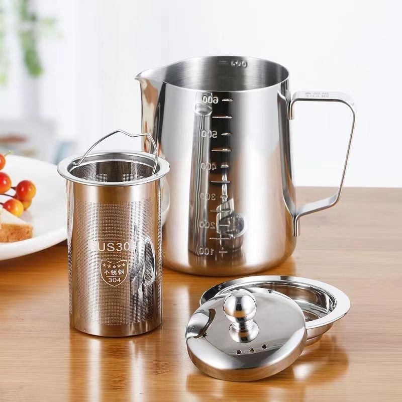 304不锈钢奶杯咖啡杯拉花杯带刻度泡茶壶过滤网不锈钢茶壶奶花杯
