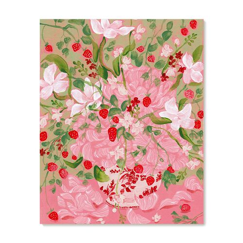 【特惠捡漏】插画Yukiko Noritake复刻艺术版画粉色花卉装饰画芯