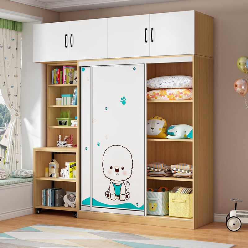 儿童房小卧室衣柜带学习桌可折叠书桌书架实木推拉门一体转角