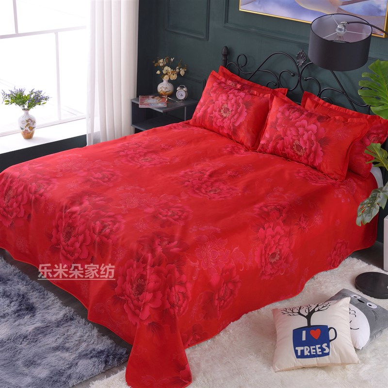 大红色床单单件婚庆1.8m2米床加厚磨毛单人床卡通结婚三四件