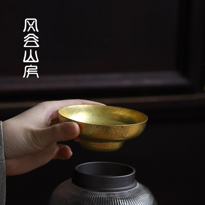 手工制锤目纹黄铜投茶器导茶入壶铜茶漏漏斗壶漏功夫茶具配件零配