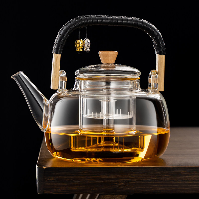 蒸煮一体加厚防爆玻璃煮茶壶蒸茶单壶大容量泡茶煮茶器烧水提梁壶