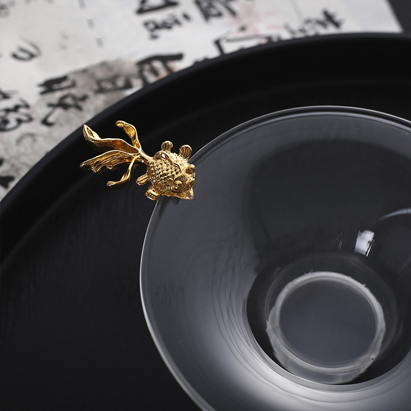 纯手工玻璃茶漏 茶隔 银鱼耐热功夫茶具配件 大号金鱼茶滤