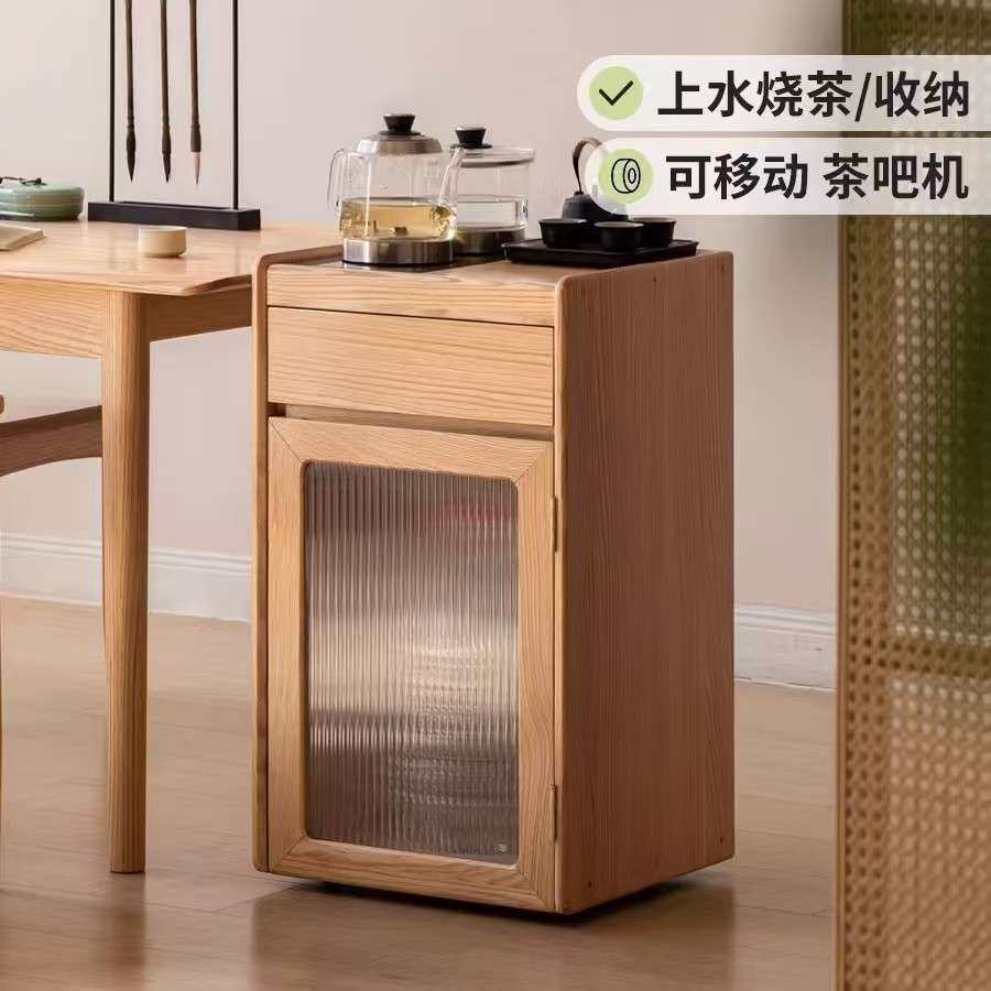 实木茶水柜橡木烧水壶一体茶吧机客厅家用茶台边柜移动小茶车
