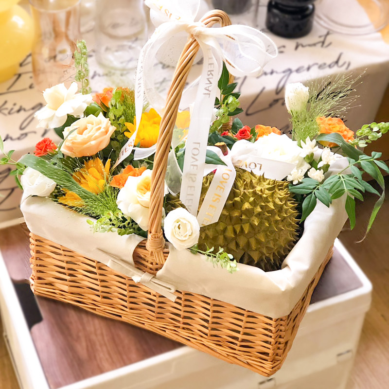 尚居优品藤编筐花篮手提鸡蛋篮水果鲜花送闺蜜干花绿植插花编织框