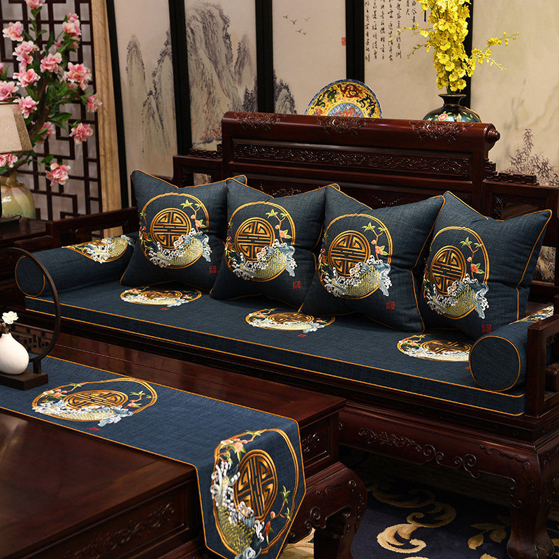 中式红木沙发坐垫客厅实木沙发垫定制罗汉床五件套餐椅木凳垫防滑