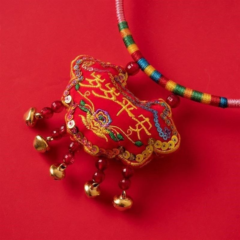 婴童项圈长命锁宝宝周岁百天满月虎头刺绣项圈平安锁端午香囊挂脖