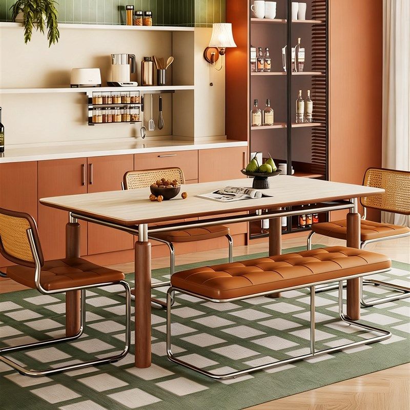 新款包豪斯岩板餐桌高级感覆古风法式小户型长方形中古风洞石餐桌,住宅家具,岩板餐桌,淘宝优惠券,粉丝福利购,淘宝优惠卷