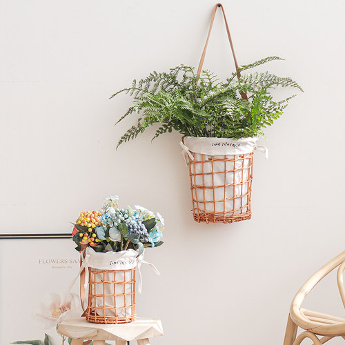 柳编花篮小背篓墙挂装饰插花墙面挂件壁挂花盆仿真花幼儿园墙挂篮