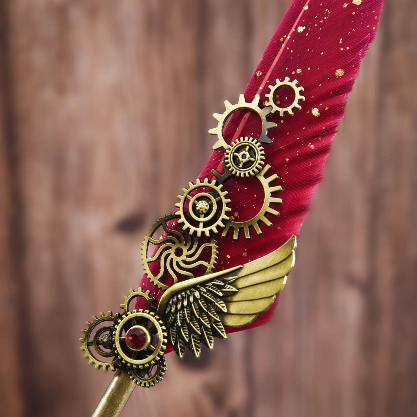 欧式复古机械朋克风羽毛笔套装哥特体替换笔尖蘸墨水钢笔