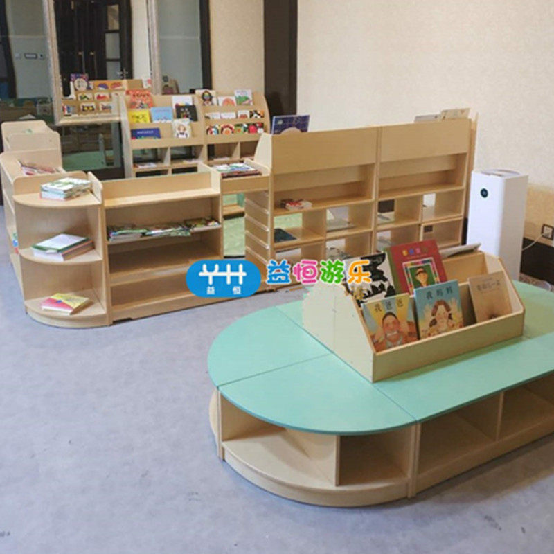 幼儿园阅读区桦木多层板图书柜架储物书架转角玩具柜收纳组合桌椅