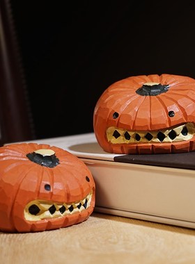 万圣节南瓜怪手工木雕小摆件卡通玩偶搞怪节日氛围感桌面装饰品