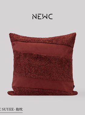 新宸优品现代简约高端抱枕红色拼接沙发靠枕酒店会所喜庆绒面靠垫