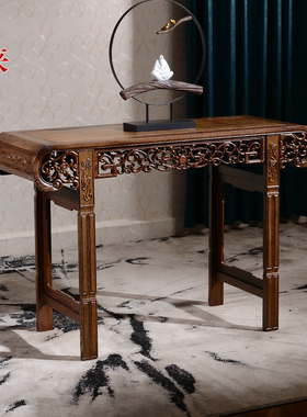 红木雕花条案鸡翅木玄关桌案台中式实木案几平头案供桌仿古供台