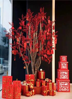 仿真红果树 冬青树 红色发财树商场店铺新年大型摆件装饰仿真树