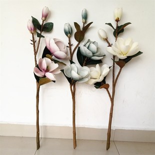 仿真玉兰花单支假花绢花客厅卧室落地摆件白玉兰PU花束木兰花枝