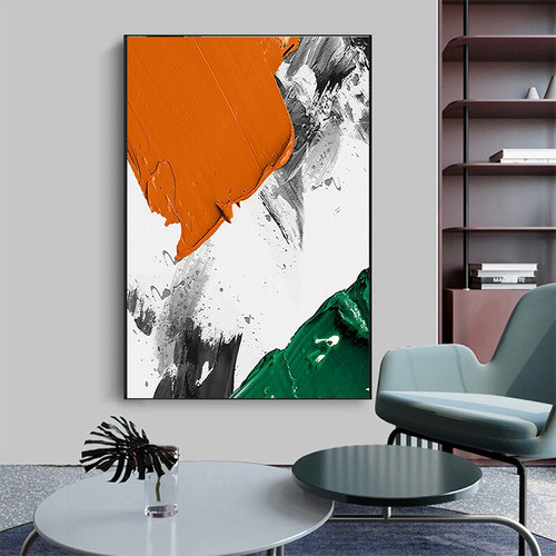 手绘油画立体抽象黑白橙装饰画玄关背景墙现代客厅餐厅过道挂画