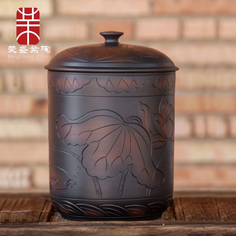 云南建水紫陶茶叶罐陶瓷茶缸11饼普洱茶罐家用防潮防虫密封米缸桶