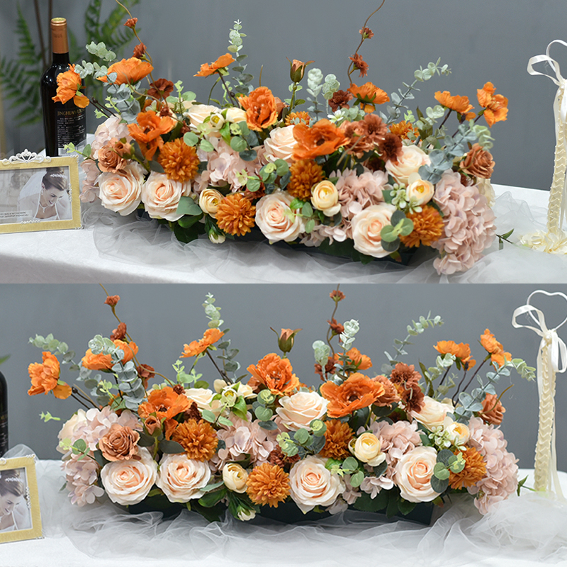 会议桌摆花装饰花卉仿真花西餐厅餐桌桌面摆放假花长型桌桌花台花
