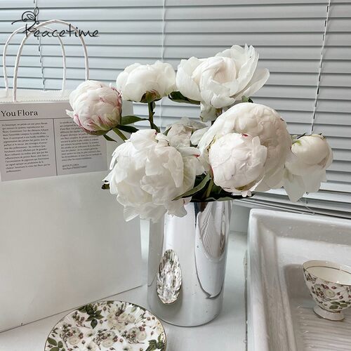 银色玻璃花瓶电镀银镜面直筒圆柱插花器皿桌面水养水培鲜花花盆