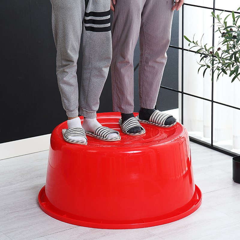 塑料大红盆圆形洗澡盆洗衣被盆宠物盆加厚喜事盆特大号泡澡桶浴盆