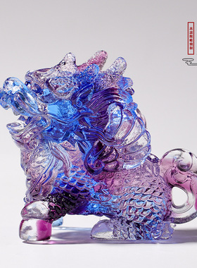 琉璃赐福麒麟摆件办公室桌面装饰品车载招财工艺品茶几彩色摆件