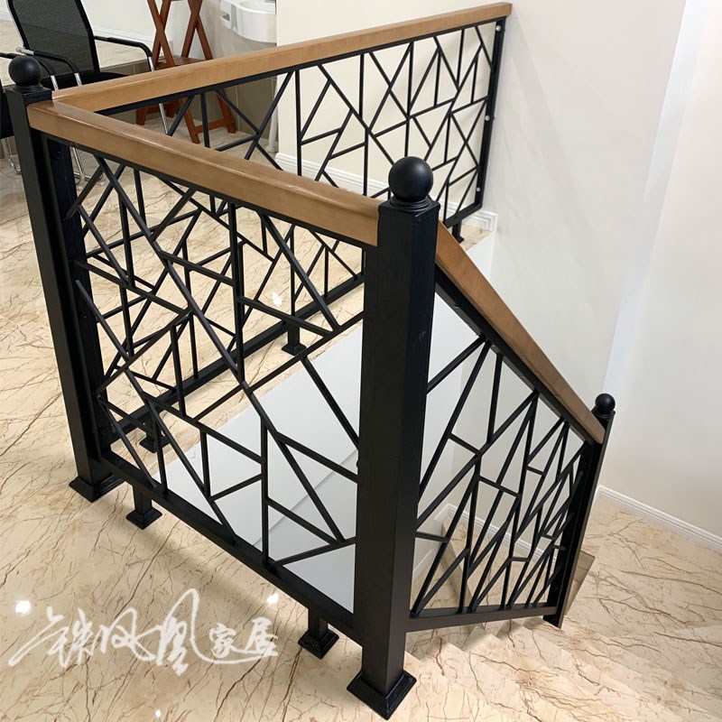 铁艺楼梯扶手实木阳台护栏阁楼榉木围栏简约现代装饰栏杆室内家用