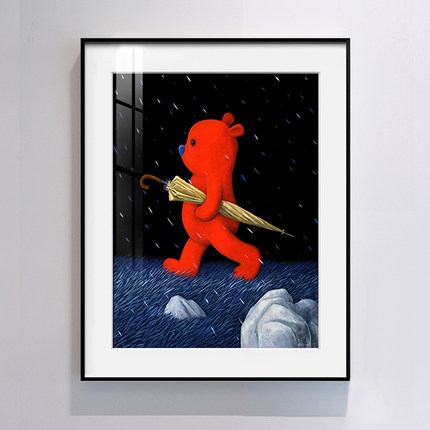 治愈系装饰画张占占版画卧室玄关挂画PUPU熊 红熊 来自灵魂的自由