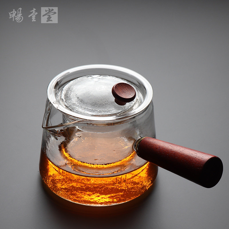 侧把茶壶玻璃煮茶器电陶炉耐高温泡茶壶木把单户过滤功夫茶具套装