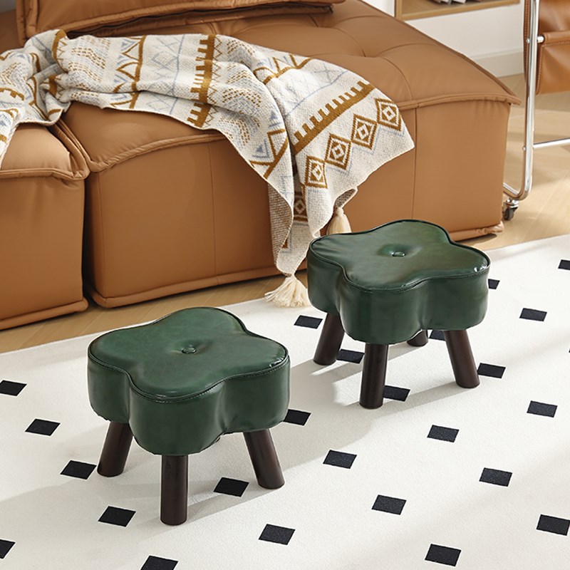 矮凳实木小家用板凳现代简约油蜡皮靠背坐凳客厅沙发穿换鞋凳