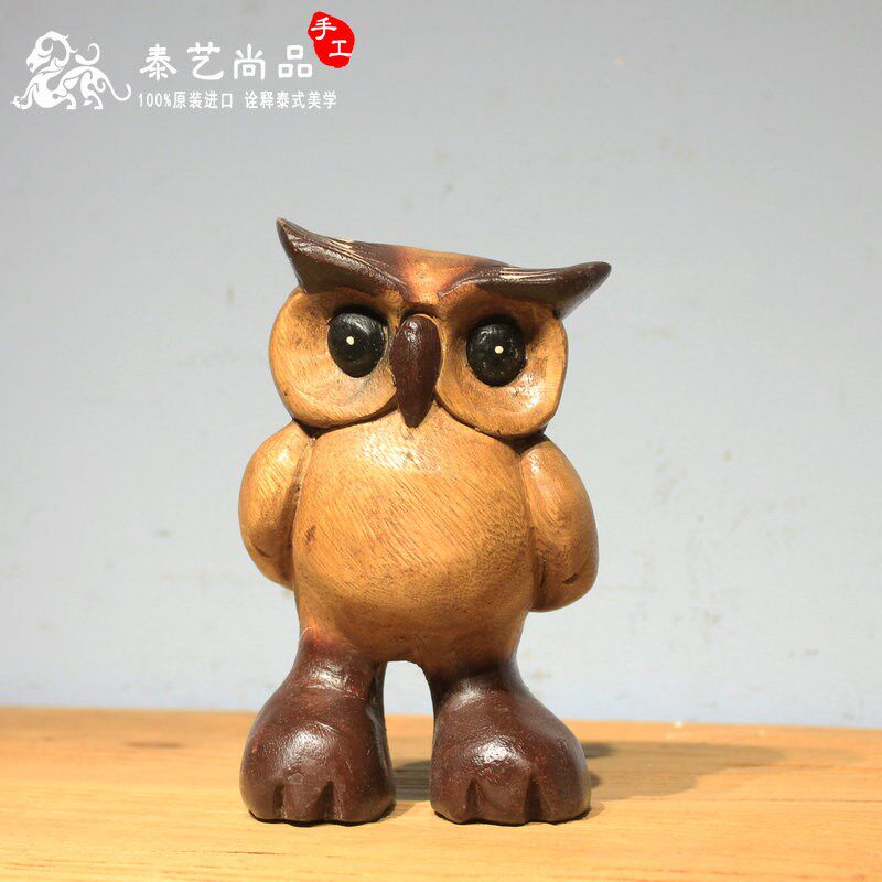 实木创意手工木雕猫头鹰摆件帅哥猫酒吧咖啡复古店面客厅书房装饰